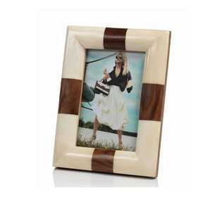 Cadre photo rectangulaire en bois et os à motif chevron, gris et blanc, moderne, décoratif, cadeau, pour exposition de mariage - Product Image 6
