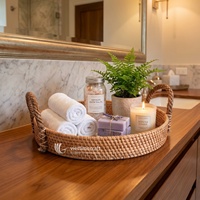 Plateau de service rond en nacre - Plateau décoratif de luxe en rotin incrusté de mosaïque tournesol avec poignées en corde tressée pour la maison