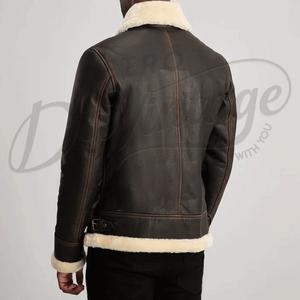 Chaqueta de aviador B3 personalizada para hombre, abrigo de invierno cálido de piel de oveja, chaqueta bomber de cuero con efecto envejecido y ribete de piel. - Product Image 2