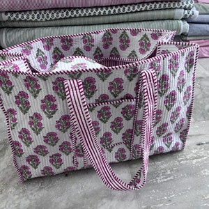 Quilted Cotton <b>Small</b> Tote Bag Eco-Friendly Sustainable Sturdy Grocery <b>Shopping</b> Handmade Vintage Block Printed Boho Summer Winter - Product Image 3