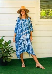 Handmade Indian Rayon Bohemian <b>Kaftan</b> Women's Three-Quarter Sleeve Ankle-Length Tie Dye Straight Eco-Friendly <b>Plus</b> <b>Size</b> Dress - Product Image 4