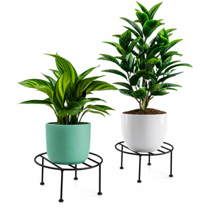 Support de plantes rond surélevé en fer avec plateforme grillagée ouverte – Support minimaliste en métal pour pots de fleurs, idéal pour plantes d'intérieur, balcon et terrasse - Product Image 1