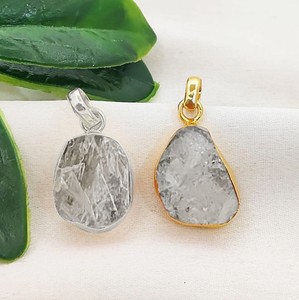 จี้เพชรเฮอร์คิเมอร์ดิบชุบทองทำมือ – อุปกรณ์ทำสร้อยคอ DIY ขายส่ง - Product Image 1