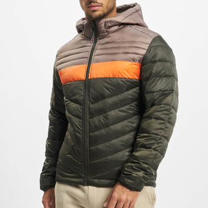 Men's Hooded Puffer <b>Jacket</b> Color Blocking Windproof Polyester Winter Casual <b>Slim</b> <b>Fit</b> Zipper Closure - Product Image 1