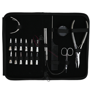 Silver Hair Extension <b>Tools</b> Kit with 7 Inch Flat Crimping Plier Loop Threader Pulling <b>Hook</b> <b>Tool</b> Beads Box Mini Hair Scissor Set - Product Image 1