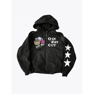 Sweat à capuche zippé en coton épais personnalisé OEM pour homme, imprimé délavé à l'acide, style hiver, grande taille, col à capuche anti-rétrécissement - Product Image 1