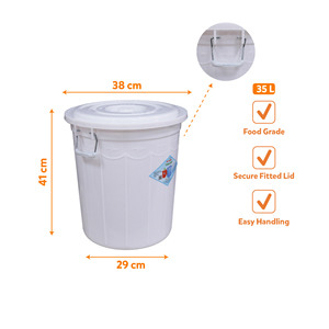 35L Food Grade <b>Plastic</b> Bucket Secure Lid Metal Handles Rice Water <b>Laundry</b> Tools Storage Container Household B2B Bulk Drum - Product Image 4