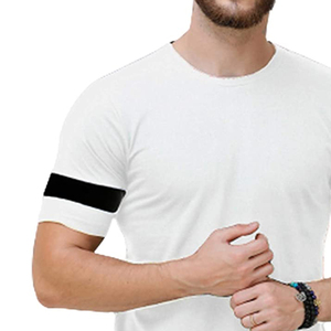 Camiseta Blanca de Manga Corta para Hombre con Ribete en Contraste Negro, Cuello Redondo, Estilo Casual, Tejido de Punto Jersey, Algodón - Product Image 5