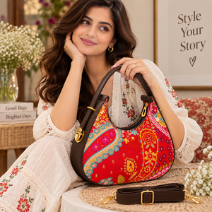 Sac hobo rouge à motif bohème avec fermeture éclair et bandoulière amovible pour toutes les saisons - Product Image 2