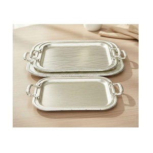 ถาดสแตนเลส ถาดเสิร์ฟโลหะ ถาดอาหารทรงกลม ถาดสแตนเลสแบบแบนตื้น - Product Image 1