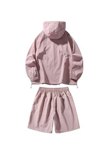 Unisex Pink Windbreaker Hooded <b>Jacket</b> Sets Two Piece Custom Windbreaker Shorts and <b>Jackets</b> Tracksuit Reflective Nylon Two Piece - Product Image 3