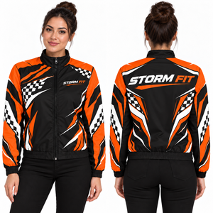 Chaqueta de Invierno Estilo Racing Y2K Personalizada para Mujer, Azul Claro y Negro, Cuello Alto, Resistente al Viento, Sublimación, Cierre con Cremallera, Logotipo Personalizado Delantero y Trasero - Product Image 3