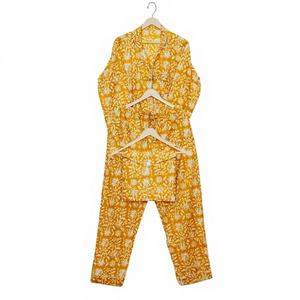 Nuevo Diseño, Conjunto de Pijamas de Verano para Mujer, 100% Algodón, Estampado Floral, Estilo Vintage Romántico, Cintura Elástica, Manga Larga - Product Image 1