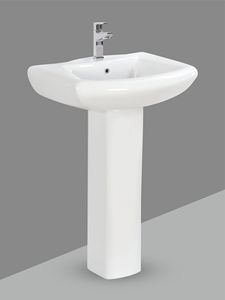 Lavabo de pedestal completo de cerámica Cleo, diseño cuadrado, montado en la pared, para proyectos de construcción profesional. - Product Image 3