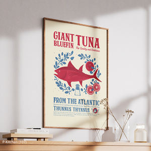 Arte de pared navideño, ilustración de póster vintage de atún y mariscos, decoración de pared de cocina retro, impresión en lienzo - Product Image 3