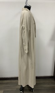 Vintage Linen Maxi Dress With Shawl Collar Embroidery <b>Three</b> Quarter Sleeve Loose Fit All Seasons Casual Wear - Product Image 3