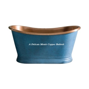 Delicate Metals Bañera Independiente de Cobre Esmaltado Azul, Duradera, 100% Cobre, Hecha a Mano, Ovalada, Blanca, Estilo Antiguo DM-145 - Product Image 1