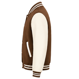 <b>Men's</b> Varsity <b>Jacket</b> Cream Sleeves Tan Body <b>Letter</b> A Embroidery Turn-down Collar Regular Fit Autumn Wear - Product Image 5