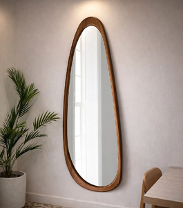 Large organic wavy <b>arch</b> <b>full</b> <b>length</b> floor <b>mirror</b> crafted with a natural brown wooden frame.available At Wholesale Prices. - Product Image 4