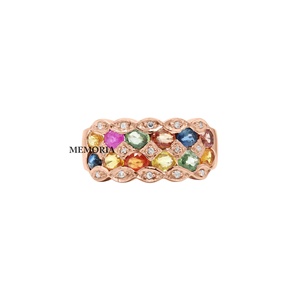 Wholesale 925 Sterling Silver Natural Oval Multi Sapphire Diamond Scalloped <b>Cluster</b> Wide Band Ring Memoria Jewels - Product Image 3