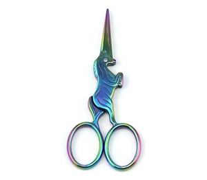 Uni Corn Rain Bow Embroidery Fancy Shear Cutting Trimming Stainless Steel Eyebrow <b>Scissors</b> Sharp Steel Handle Right-<b>Handed</b> - Product Image 2