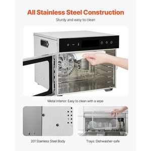 เครื่องอบแห้งอาหารสแตนเลส6ชิ้นปรับอุณหภูมิได้จับเวลา24ชั่วโมงเครื่องอบแห้งแช่แข็งอาหารไฟฟ้า400วัตต์ - Product Image 6