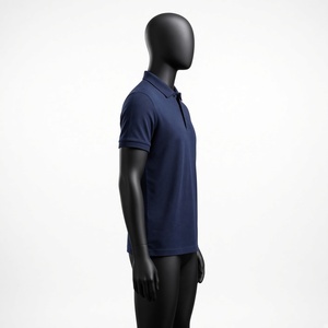 Men's <b>Navy</b> <b>Blue</b> Short Sleeve <b>Polo</b> <b>Shirt</b> Regular Fit Solid Color Cotton Pique Knitted Casual Breathable Design Button Front - Product Image 4