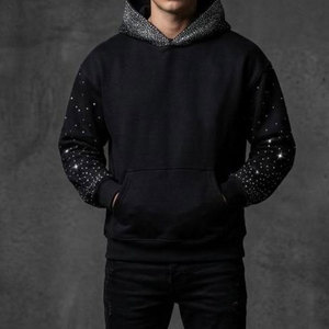 Sudadera con capucha de diamantes de imitación para hombre, estilo oscuro, con cremallera de estrella de cristal, oversize, Y2K, para hombre y mujer, de lujo, a la moda, casual - Product Image 1