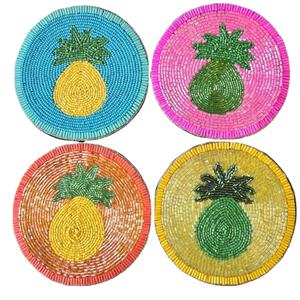 Premium Trendy Handcraft Perlé Broderie Ananas Conception Quatre Ensemble Dessous De Verre Élégant Fantaisie Et Mignon Élégant Par Hiba Enterprises - Product Image 1