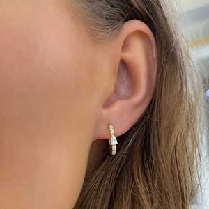 Diamond <b>Hoop</b> <b>Earrings</b> Pear Round Cut Lab Grown 14k <b>Solid</b> Gold 14 mm Delicate Minimalist Elegant Bridal Wedding Huggies Wholesale - Product Image 2