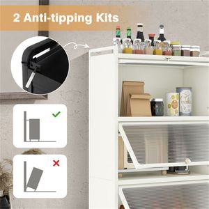 Carrello Porta Microonde a 5 Ripiani Bianco con Porte Antipolvere Ribaltabili, 4 Ruote e Freni, Scaffale per Cucina - Product Image 3