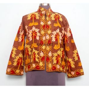 Vintage Floral Embroidery Button Cotrise Jacket Cotton Stripe Lining Handmade Autumn Winter Breathable Quick Dry Eco-Friendly - Product Image 1