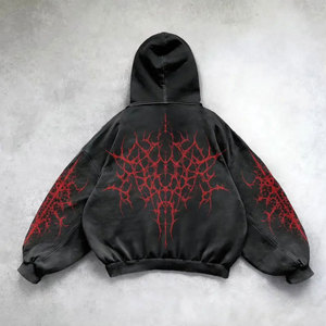 <b>Men</b> Gothic Hooded <b>Sweatshirt</b> <b>Red</b> Flame Print Oversized Knitted Cotton Winter Wear Front Logo Regular Sleeve Premium Quality - Product Image 2