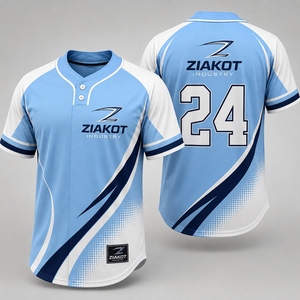Venta al Por Mayor Directa de Fábrica ZIAKOT INDUSTRY, Jersey de Softbol Unisex Personalizado en Azul Claro, Blanco y Azul Marino con Dos Botones - Product Image 1