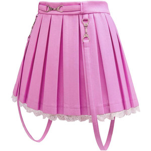 Minifaldas Casuales de Mujer, Corte en A, Plisadas, de Piel Sintética, con Adorno de Encaje - MÁS VENDIDO - Product Image 5