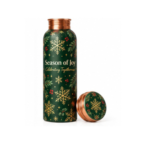ขวดน้ำทองแดงลายหมู่บ้านฤดูหนาว Season Joy ความจุ 1000 มล. พกพาสะดวกสำหรับการเดินทาง พร้อมฝาปิดกันรั่วซึมและหลอดดูด - Product Image 6