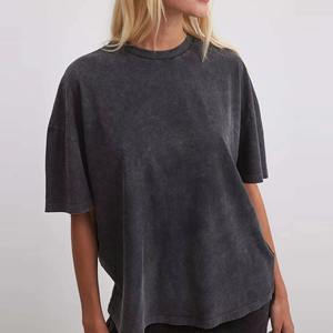 T-shirt Femme Vintage 2026 Délavé Effet Minéral, Manches Courtes, Style Rétro Streetwear, Coton Qualité Supérieure, T-shirt Vierge - Product Image 1