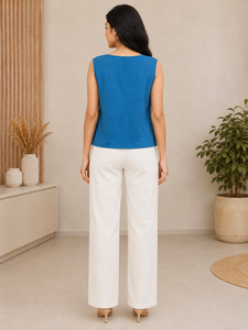 High Quality Women's SOLID Print <b>Blue</b> Color Sleeveless <b>Crop</b> <b>Top</b> Round Neck Casual Summer Wear Ladies Clothing Comfortable Wear - Product Image 2