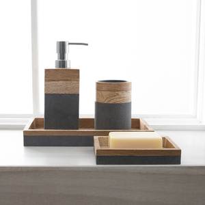 Wooden Bathroom Set With Resin Cap Two-Piece Round Minimalist <b>Toothbrush</b> <b>Holder</b> And Soap Dispenser For Modern Bath Decor Set - Product Image 3