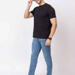 T-shirt à manches courtes pour homme, col rond, coupe classique, tricoté, 100% coton, couleur unie, décontracté - Product Image 3