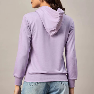 Sweat-shirt à capuche violet pour femme, pull tricoté décontracté à manches longues avec poches, couleur unie, en coton respirant, pour l'automne - Product Image 2