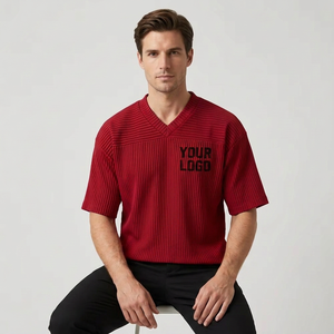 Pull côtelé à col en V pour homme, manches courtes, tricoté, avec logo personnalisé, style streetwear décontracté, vente en gros, fournisseur B2B USA - Product Image 4