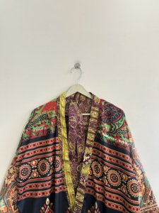 <b>Vintage</b> Patchwork Short Silk <b>Kimono</b> Indian Silk Robe Dress For Women - Product Image 2