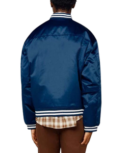 Veste de baseball en satin bleu pour homme, grande taille, respirante, de haute qualité, style décontracté, vente en gros pour les lycées - Product Image 2