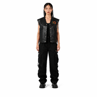 Gilet MC oversize et structuré pour femme en peau de mouton, personnalisé, style cyber gothique, avec lacets latéraux, veste de motard, OEM, streetwear d'hiver, vêtement d'extérieur