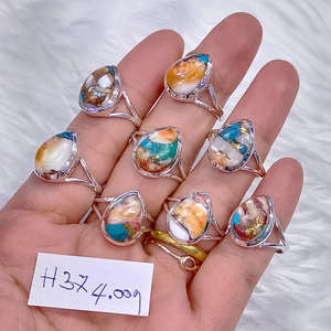 แหวนเงินแท้ 925 ประดับมุกเทอร์ควอยซ์ ดีไซน์แยกชิ้น ขายส่ง เครื่องประดับทำมือ ผู้ผลิตแหวนโบโฮโดยตรง - Product Image 1