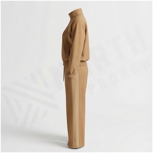 Women Solid Color Tracksuit Set Full Length Zipper Front Embossed Logo Casual Loose Fit Autumn Spandex <b>Polyester</b> <b>Jogger</b> Pants - Product Image 3