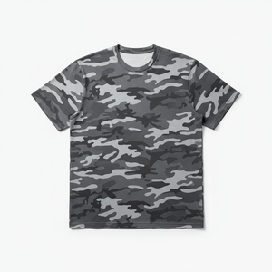 เสื้อยืดคอกลมแขนสั้นพิมพ์ลายพรางฤดูร้อนผ้าฝ้าย 100% ทรงหลวมสีเทาพิมพ์ลายสำหรับผู้ชาย ป้องกันขนร่วง - Product Image 1