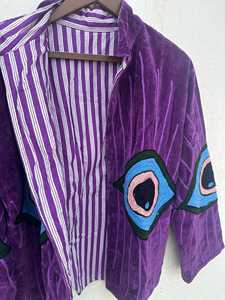 Chaqueta de terciopelo Suzani Boho con ojos malvados bordados a mano, chaqueta étnica, ropa festiva, chaqueta acolchada, regalo para ella - Product Image 4