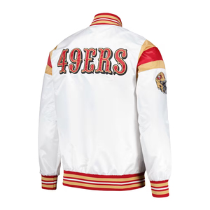 San Francisco 49ers <b>Men's</b> White Bomber <b>Jacket</b> with Front Embroidered Logo <b>Waterproof</b> & Eco-Friendly <b>Winter</b> Casual - Product Image 3